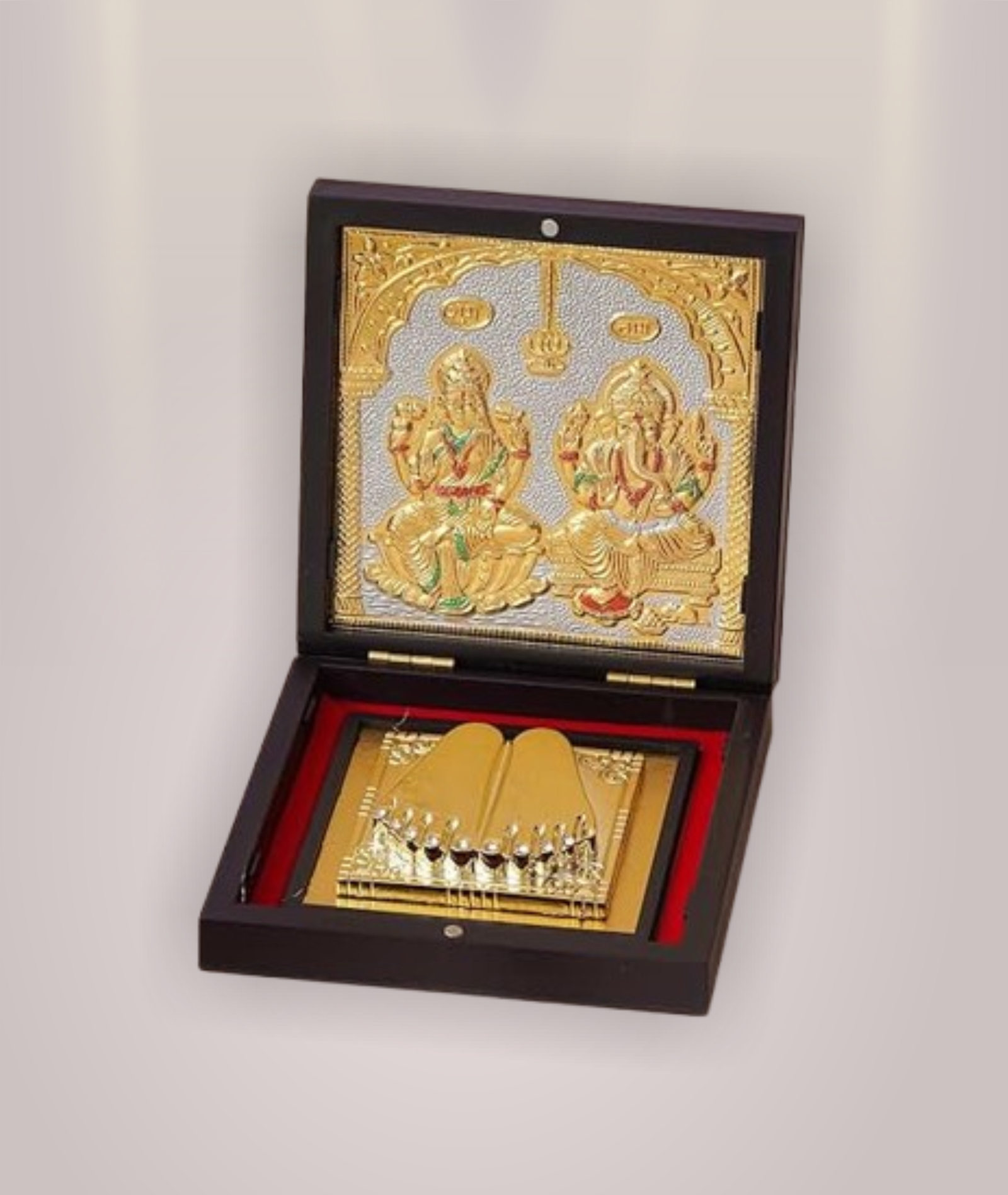 24Karat Gold Plated Photo Frame Decorative Laxmi Ganesh Photo with Charan Paduka